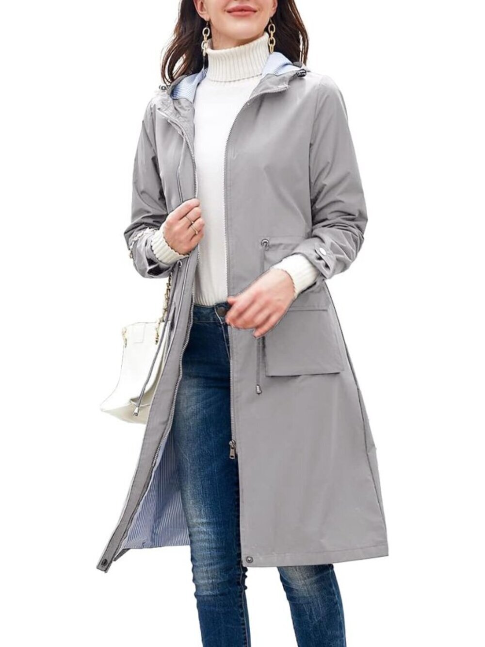 Women's Stylish Waterproof Lightweight Rain Jacket with Hood - X-Large Grey